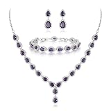 Clearine Women's Wedding Bridal Teardrop CZ Infinity Figure 8 Y-Necklace Tennis Bracelet Dangle Earrings Set Amethyst Color Silver-Tone