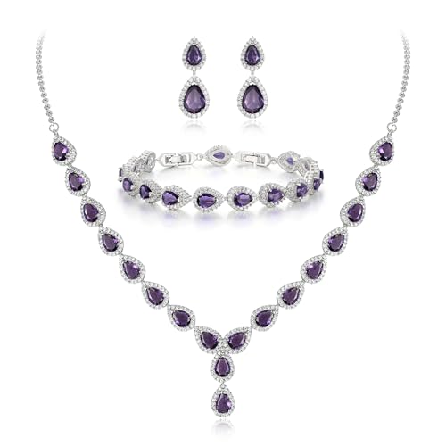 Collar en Y infinito figura 8 y pendientes nupciales de plata CZ