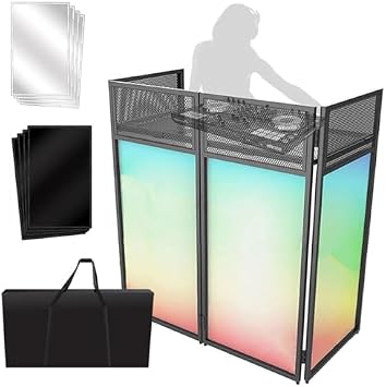 Foldable DJ Facade Table, Portable Adjustable Screen Booth with Scrim and Carrying Bag for Event Setup