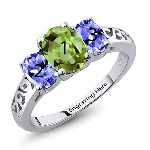 Gem Stone King 925 Sterling Silver Customized And Personalized Engagement Promise 3 Gemstone Birthstone Name Engraved Couple Mother's Ring For Women (Size 7) #TOP9