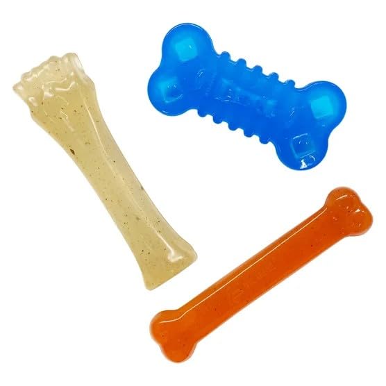 Nylabone Fun & Flex Dog Toy Pack, 3 Pieces, Flexible Chew Toys for Light to Moderate Chewers, Freezable Treat Toy, Chicken and Bacon Flavored thumbnail 2
