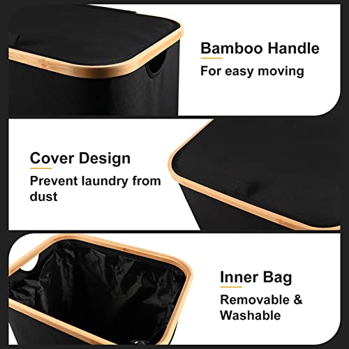 Large Laundry Basket With Lid - 100L Dirty Clothes Hampers For Laundry With Removable Laundry Bag And Bamboo Handles, Foldable Laundry Basket For Bedroom, Bathroom, Dorm, Laundry Room (Black) #TOP2