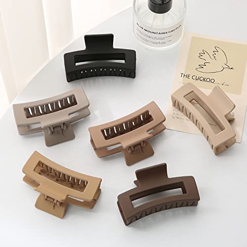 6 Pcs Square Hair Clips For Women Girls, Neutral Colors Rectangular Claw Clips For Thick Hair, Medium Matte Non-Slip Claw Hair Clips, Strong Hold Jaw Clips For Thin Hair #TOP5