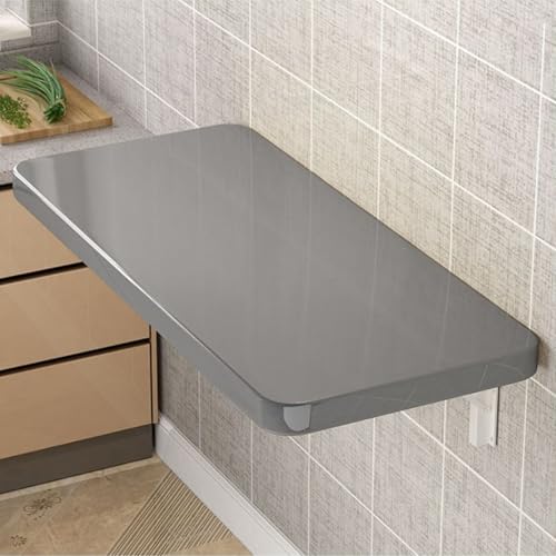 Space-Saving Wall Mounted Folding Table - Gray Drop Leaf Desk for Kitchen, Dining, Laundry, and Office - Wood Floating Computer Desk (110cm x 35cm)