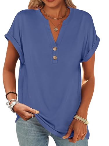ANRABESS Womens Short Sleeve Henley Tops Summer Shirts Dressy Casual Blouse