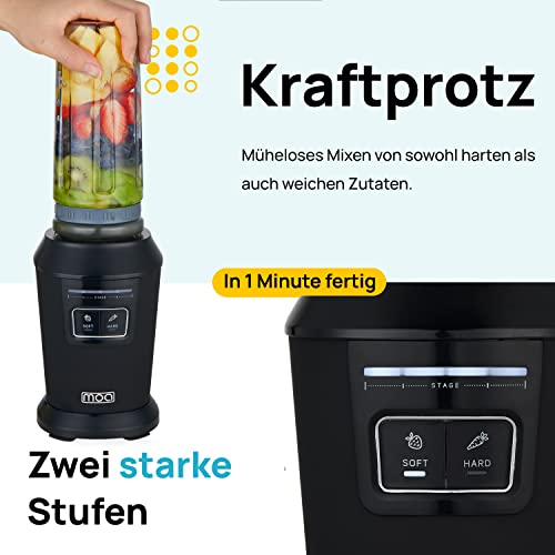 MOA Mixer - Mixer to go - Mini Mixer Blender - 2 Tritan-bekers met 600 ml - Smoothie Maker - 800W - Zwart - MB10B - Afbeelding 5
