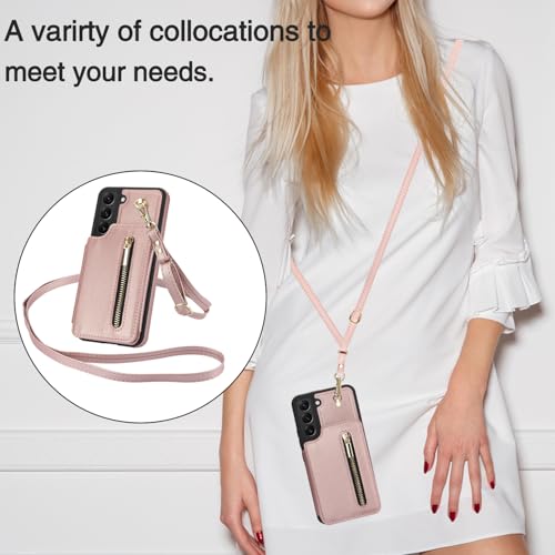 Coque Samsung S22 Plus RFID avec protège-écran et bandoulière rose gold