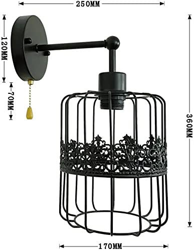 Lámpara industrial de pared steampunk con jaula de metal y cadena 2