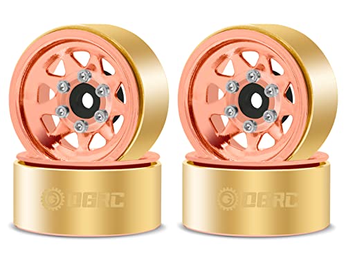 Image of OGRC 1.0 RC Wheel Rims with Brass Rings Deep Dish Wheel Rims 1.0 Beadlock Wheels for 1 /18 TRX4M 1 /24 SCX24 C10 JLU Deadbolt Gladiator Bronco Crawler Car (Rose Gold)