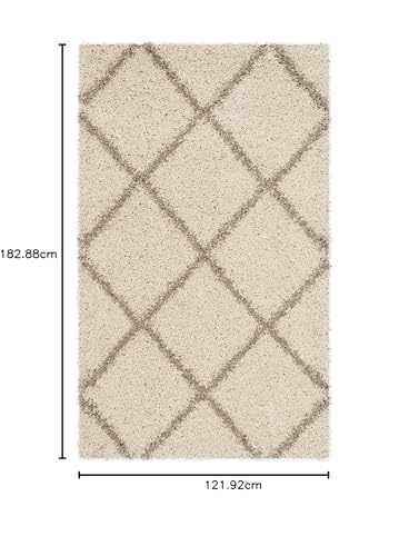 Image of Modern Anti Skid Shag Plush Fur Rug And Carpet For Living Room, Bedroom, Office, Area Rectangular Rugs (4X6Feet, Ivory & Beige)