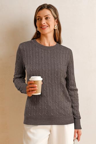Image of Arach&Cloz Women's Wool Blend Classic Crew Neck Casual Fall Sweaters