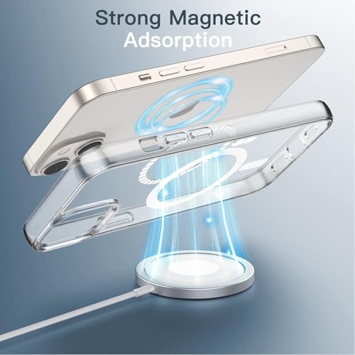 Image of JGD Magnetic Case for iPhone 13 Compatible with MagSafe, Shockproof Phone Bumper Cover, Anti-Scratch Clear Back (Clear)