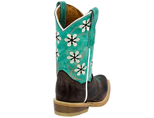 Girls Kids Teal Light Brown Floral Embroidered Cowgirl Boots Snip 10 Toddler #TOP4