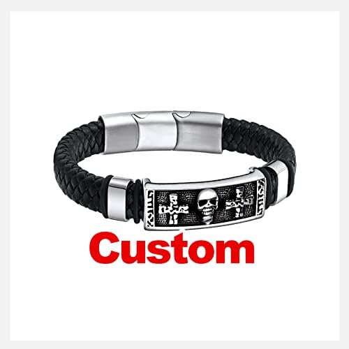 bandmax Men Black Leather Braided Wristband with Pendant Thor's Hammer/Skull/Masonic Charm Wax Rope Bracelets with Adjustable Magnetic Buckle -Gift Packed