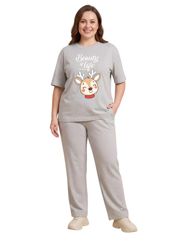Image of My Swag Womens Cotton Printed Nightsuit Set |T-Shirt & Pajama Pants | Soft Breathable Sleepwear and Loungewear for Women