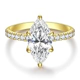 AVECON 3.5CT Marquise Cut Engagement Ring for Women, Wedding Promise Cubic Zirconia Band, 14K Gold Plated Bridal Half Eternity Simulated Diamond Rings for Anniversary, Size 6