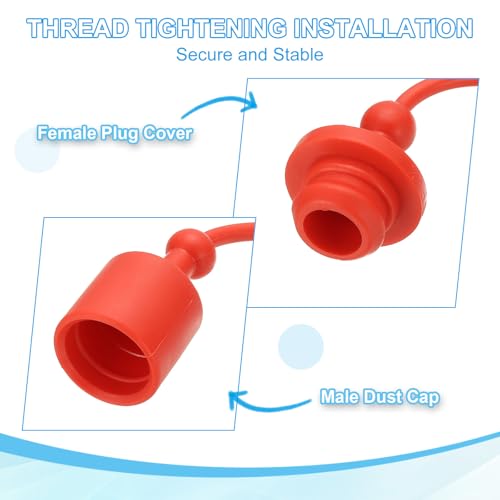 Image of PATIKIL 1 /2 inch ISO-A Hydraulic Coupler Male Dust Cap and Female Plug Cover, Set of 2 Rubber Quick Disconnects Port Plug Cover Fittings Red Cap with Retention Ring