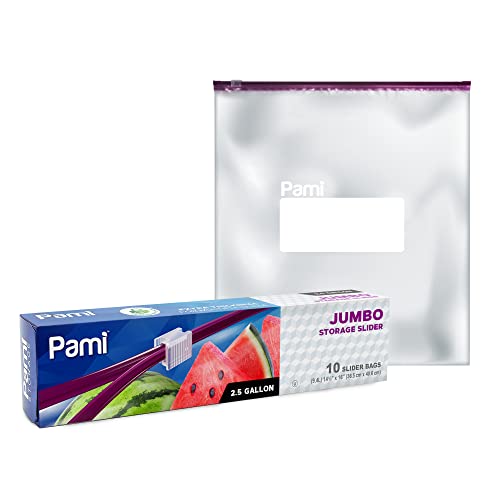 PAMI Jumbo 2.5 Gallon Slider Storage Bags 10-Pack Leakproof Reusable Freezer Bags with Bottom Write-On Label Food Safe Zipper Bags