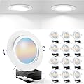Sunco 12 Pack Adjustable Recessed Lighting LED, Gimbal Lights 6 Inch Directional Eyeball Canless, Selectable CCT 2700K/3000K/4000K/5000K/6000K, Dimmable, 12W, with Junction Box ETL.