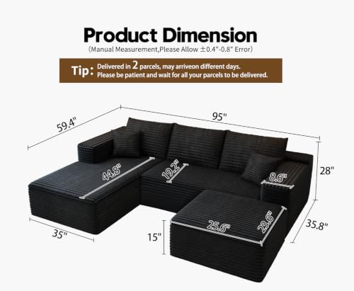 Image of Settab 95 inch Boneless Couch Modular Sectional Sofa with Ottoman，U Shape Lounge Cloud Couch,Flexible Module Combination for Living Room, No Assembly