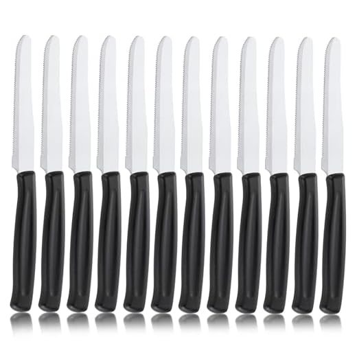 Pleafind Coltelli da tavolo – 12 pezzi, coltello da bistecca seghettato, da pane, manico ergonomico, lavabile in lavastoviglie