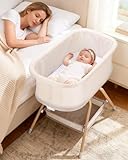 3 in 1 Baby Bassinet, Rocking Bedside Bassinet for Baby with Mesh Design & Soft Mattress, Bassinet Bedside Sleeper for Newborn Infant，Portable Nest with Storage Basket, Easy Assemble & Folding Beige