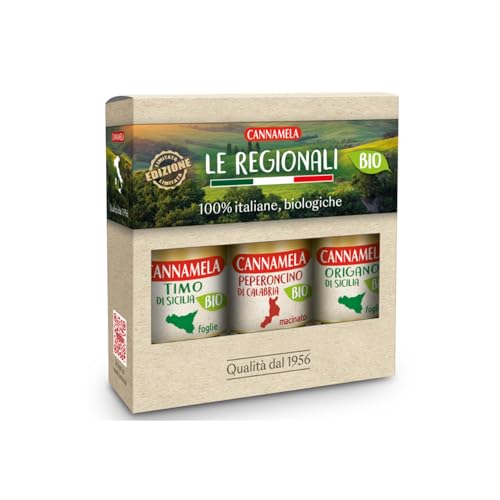 Cannamela – Le Regionali BIO, Special Pack con 3 Spezie ed Erbe Aromatiche. Timo di Sicilia (7g), Peperoncino di Calabria (21g) e Origano di Sicilia (7g).