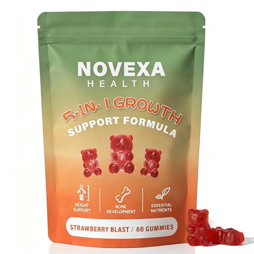 Novexa Health Novexa Growth Gummies 5 in 1 Growth Gummies with Vitamin D3 & K2 Non-GMO Formula GlutenFree Strawberry Flavor 60 Count (1PCS)