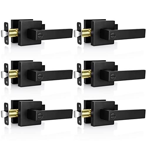 Estmoon 6 Pack Matte Black Door Handle, Keyless Interior Door Knobs Square Privacy Door Levers Heavy Duty Door Locks For Bedroom Bathroom, Reversible Interior Handles For Left & Right Handled Doors #TOP14