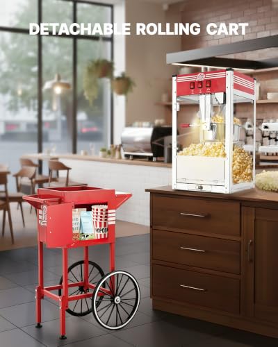 Image of 12 oz Commercial Popcorn Machine Cart with Candy Dispenser, Pop Corn Machine Maker Makes Up to 48 Cups, Movie Theater Popcorn Machine with 3-Switch Control&Stainless-Steel Kettle, Red