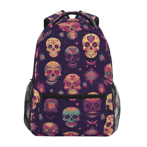 Sac à dos d'ordinateur à motif de crânes vibrants pour étudiant et voyage