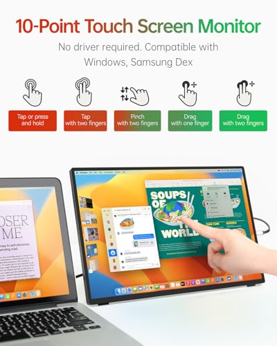 Image of Intehill 16 inch Portable Touchscreen Monitor 3K, 16:10 Touch Screen Display with Tempered Glass, 100% sRGB Travel Monitor with Adjustable Stand, Speakers, HDMI Second External Screen for Laptop, U16ZT