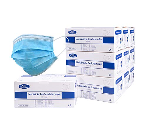 H&D MedeCare LTMS160 Masque Facial Médical 3 Couches - Masque Chirurgical Jetable - Protection Respiratoire Triple Couche - Lot de 160 Masques bleus Cover