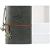  Diario de cuero sintético, diario de viaje recargable con papel forrado y bolsillos para aglutinantes, para diario, planificador, regalo vintage para mujeres, hombres, niñas, niños, A6, gris