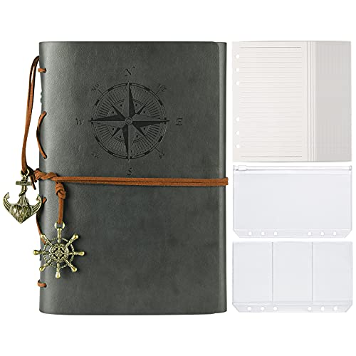 Maleden Leather Journal, Refillable Notebook Journal For Women Men, Travel Journal For Girls Boys Kids, Lined Paper With Binder Pockets For Diary, Planner, Bible, Vintage Journal Gifts, Grey #TOP14