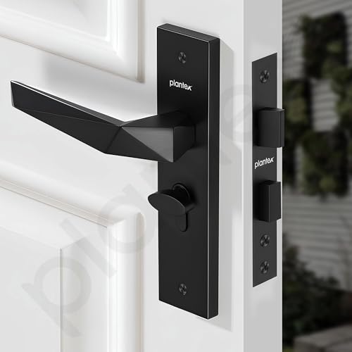 Image of Plantex Heavy-Duty Door Lock Handle Set /6-Lever Lock Mechanism with 3 Years of Warranty /Mortise Lock with 3 Keys, Brass Lock Body & Cylinder - (Z-Black)