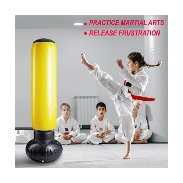 INF-Inflatable-Punching-Bag-for-KidsKids-Punching-Bag-with-Stand-Can-be-Immediately-Rebounded-for-Kickboxing-Karate-Punching-Bag-Gifts-for-712-Year-Old-KidsYellow INF Punching Bag for Kids,Free Standing Inflatable Punching Bag for Immediate Bounce-Back for Practicing Taekwondo, Boxing and to Relieve Pent Up Energy in Kids and Adults (Yellow)