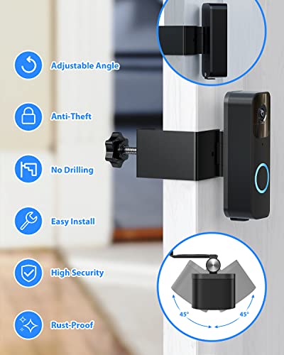 Blink Doorbell Mount Adjustable Angle (45° Left and Right), Stouchi Anti-Theft Blink Video Doorbell Camera Mount for Apartment Renters, Stainless & Aluminum, No Drill, Not Block Doorbell Sensor