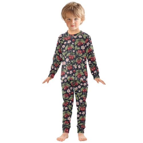 Pajama Sets Long Sleeve Cherry Floral Pattern Soft Comfy Sleepwear 2 Piece PJS 3-8T2