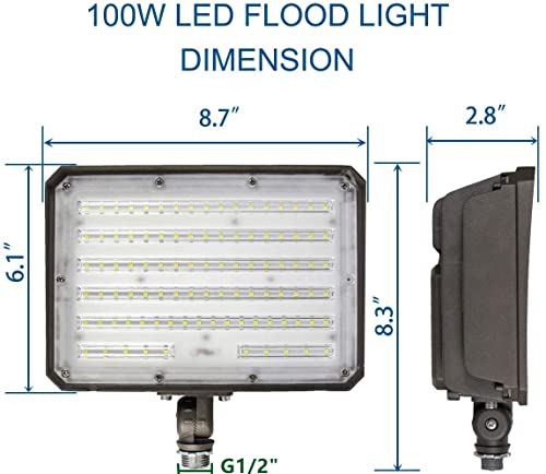 2Pack Dusk To Dawn Outdoor 100W Led Flood Light With Knuckle, 14000Lm 1000W Equivalent, 100-277V 5000K Daylight, Etl Commercial Waterproof Led Flood Light Fixture, Security Lighting For Parking Lot #TOP6