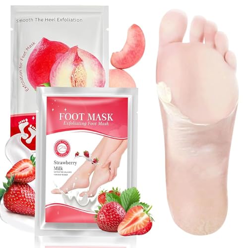 2 Pares Exfoliante Pies, Calcetines Hidratantes para Piess, Máscara Pies Peeling, Para Pie Secos, Hidrata Y Nutre, Piess Suaves y Renovados, Apta para Mujeres y Hombres（Melocotón de fresa）