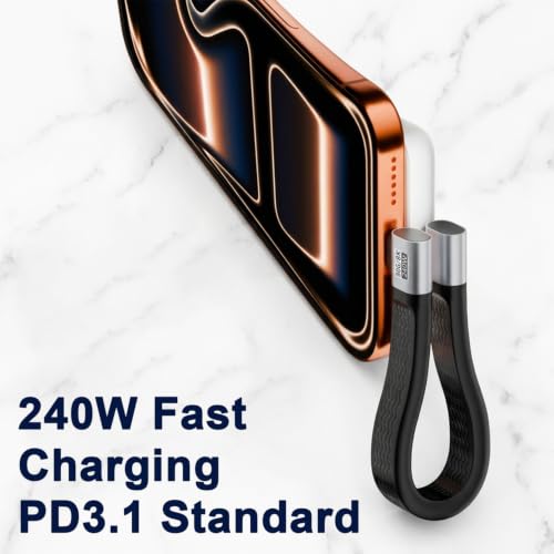 Image of Verilux240W USB C Short Extension Cable, 80Gbps USB4 Type-C Flat Cable with E-Marker Chip, Supports 8K@60Hz Video & Fast Charging, USB-C Extender for SSD, Laptop, VR, OTG & Thunderbolt Devices, 140mm