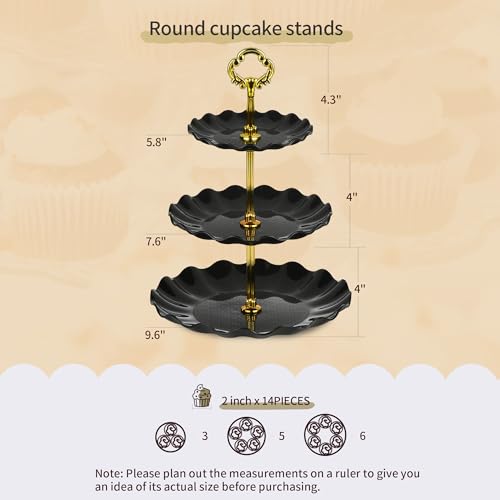 Pack of 11 NWK Cake Stand Set, with 3 x Two-Tier and 3 x Three-Tier Cupcake Stands, 4 x Appetizer Trays, 1 x Tablecloth for Birthday Bridal Baby Shower Party (Black) — view 2
