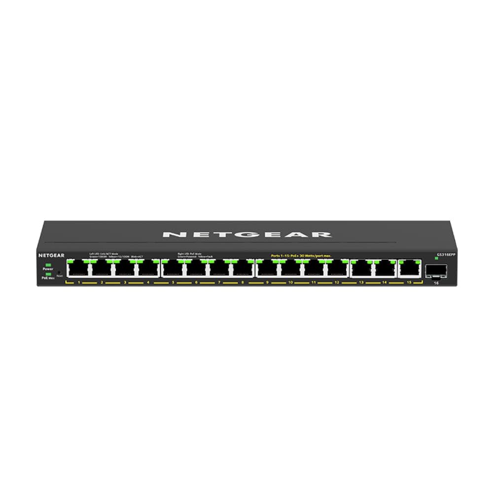 NETGEAR NETGEAR 16-Port PoE Gigabit Ethernet Plus Switch (GS316EPP) - Managed With 15 X PoE+ @ 231W, 1 X 1G SFP Port, Desktop/Wall Mount