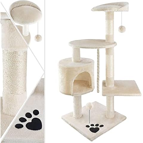 KESSER® Kratzbaum Katzenbaum Kletterbaum, mit Sisalstämmen , Stabil , mit Höhle, Spielbälle , Spielsisal & Spielseil , Höhe 112cm , mit vielen Kuschel- und Spielmöglichkeiten, Beige Cover