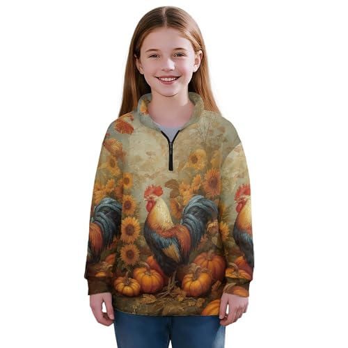 Image of AmzPrint Girls Graphic Quarter Zip Coat Long Sleeve Lightweight Oversized Athletic Running Hoodies For Kids Teen Girls