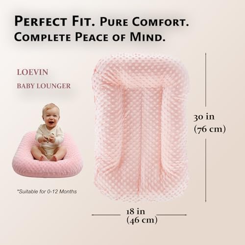Image of Baby Lounger for Newborn,Baby Nest for Newborn Soft Cotton Breathable for Playtime & Relaxation,Flat Babies Essentials Gifts Newborn Lounger for Boys & Girls 0-12 Months(Pink Bean)