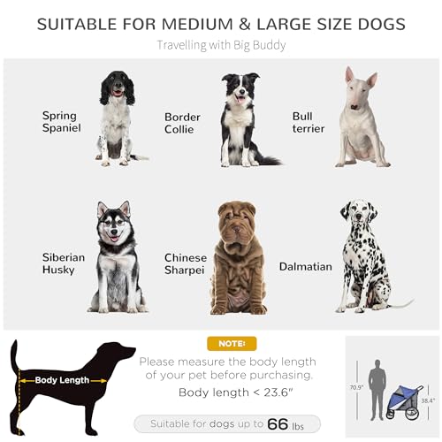 PawHut Pet Stroller for Medium and Large Dogs and Cats, Easy Fold Dog Stroller with Storage Bags, Washable Cushion, Safety Leash for Outdoor Travel, Blue PawHut Pet Stroller for Medium and Large Dogs and Cats, Easy Fold Dog Stroller with Storage Bags, Washable Cushion, Safety Leash for Outdoor Travel, Blue
