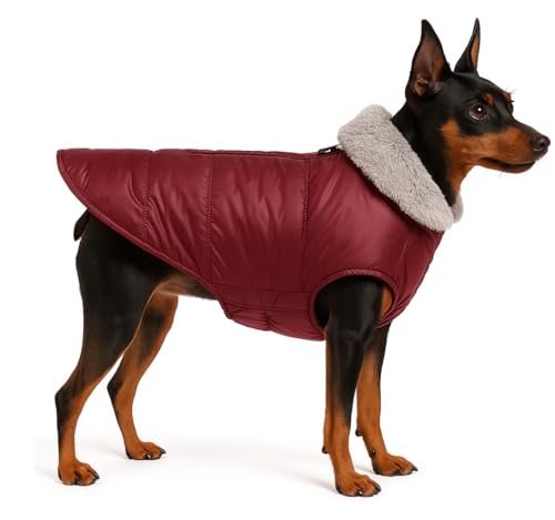 Image of The Pets Company Dog Winter Coat Jacket, Clothes, Windproof, Waterproof, Light Weight, Washable, Ultra Warm Thick Fleece Lined Dog Vest for Cold Weather Protection, (Maroon, X - Small - 12 Inch)