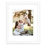 Golden State Art, 11x14 Picture Frame White - Solid Wood Picture Frame with Real Glass - Display Photos 8x10 with Mat or 11x14 Without Mat - Wall Mounting, 1 Pack